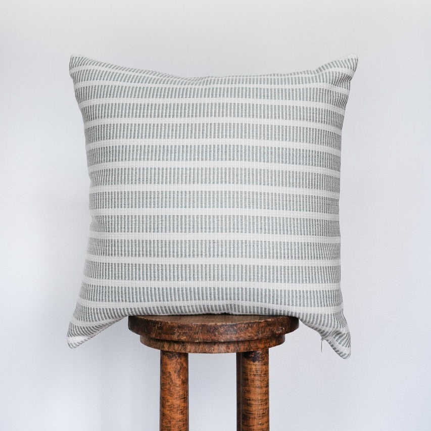 Sage Green Stripes with Woven Cream Cotton Pillow 22x22