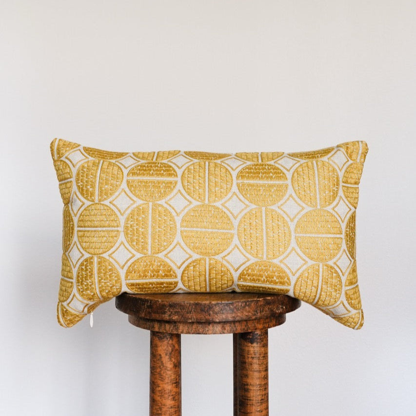 Natural Linen with Embroidered Golden Circles 12x20