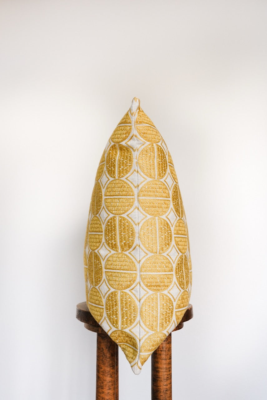 Natural Linen with Embroidered Golden Circles Pillow 22x22