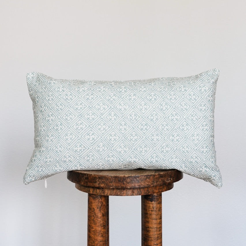 Teal Diamonds on Linen Lumbar Pillow 12x20