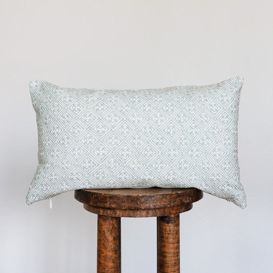 Teal Diamonds on Linen Lumbar Pillow 12x20