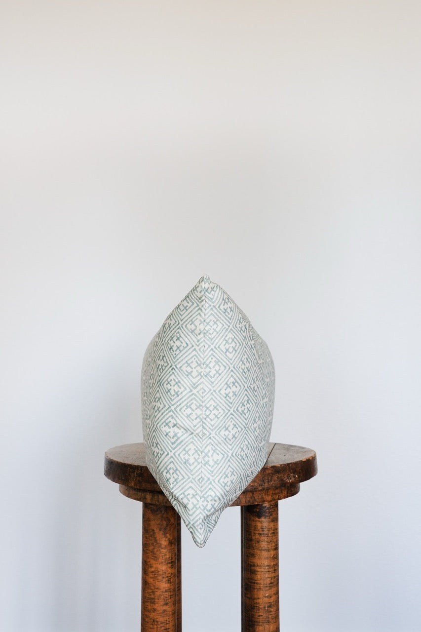 Teal Diamonds on Linen Lumbar Pillow 12x20