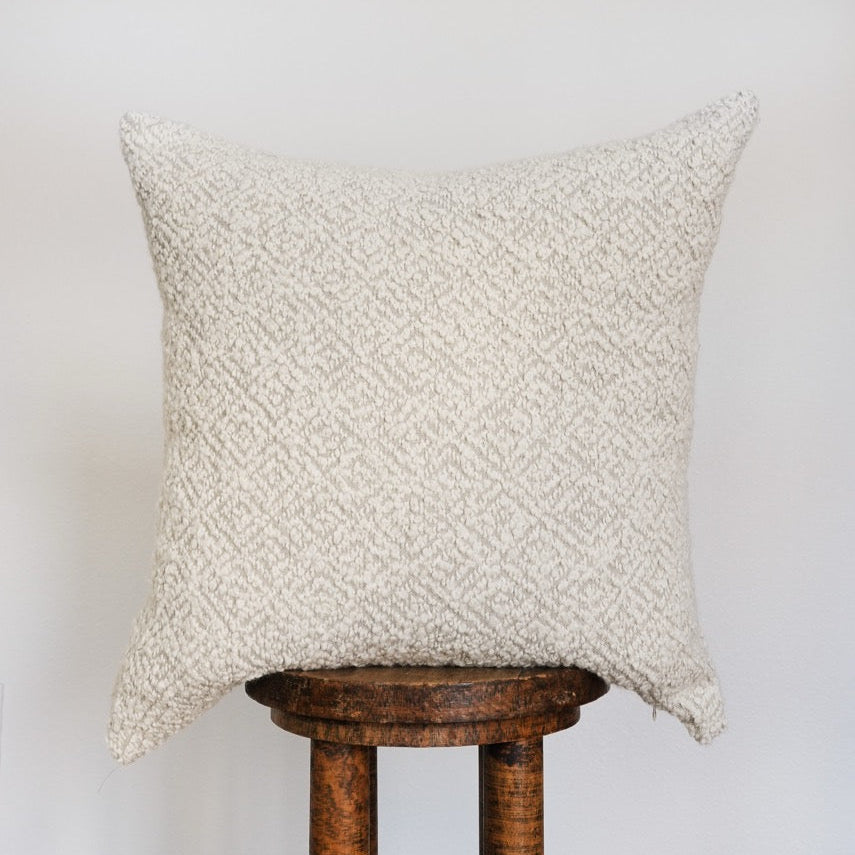 Cream Linen with Woven Boucle Diamonds Pillow 22x22