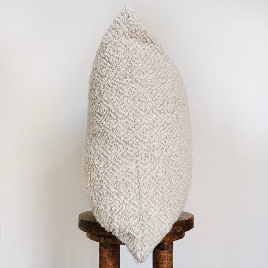 Cream Linen with Woven Boucle Diamonds Pillow 22x22