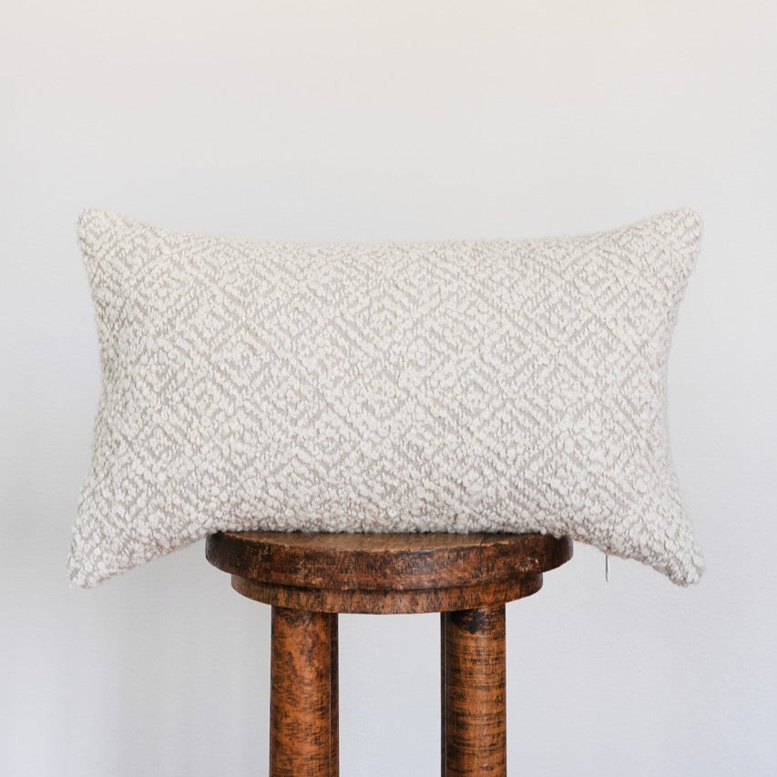 Cream Linen with Woven Boucle Diamonds Lumbar Pillow 12x20