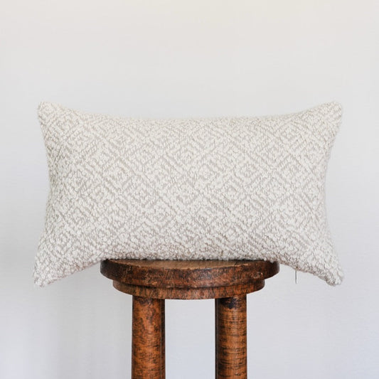 Cream Linen with Woven Boucle Diamonds Lumbar Pillow 12x20