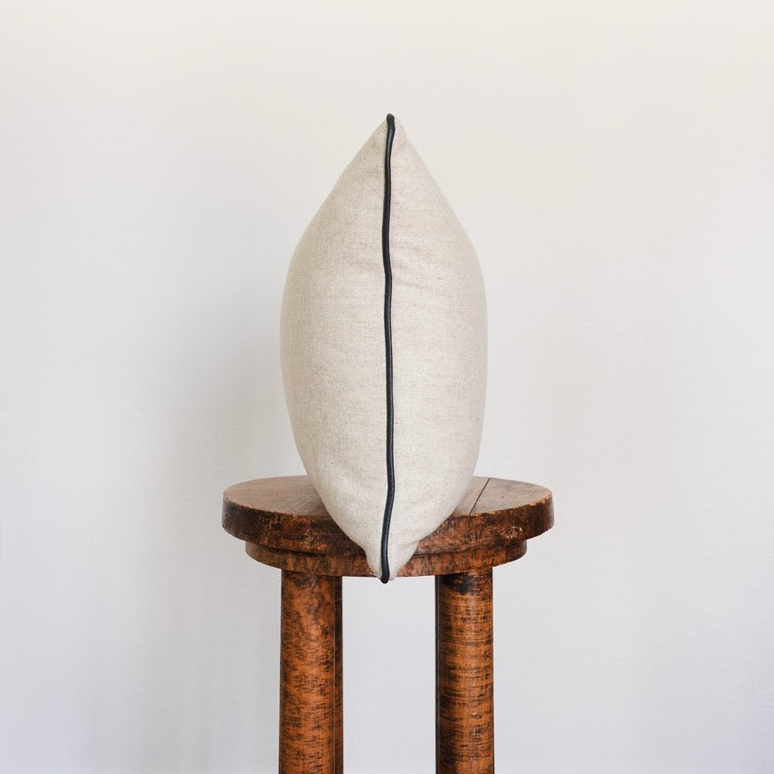 Cream Wool with Charcoal Flecking & Navy Leather Welt 14x18