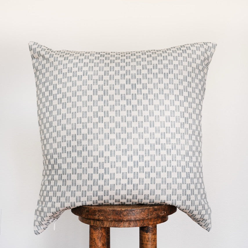 Blue Squares Printed on Linen Pillow 22x22