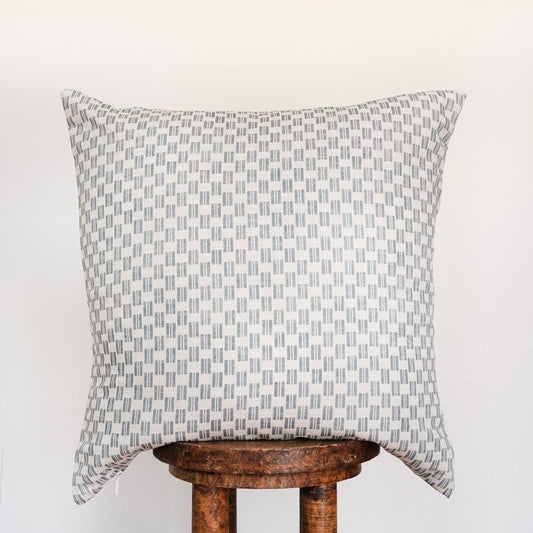 Blue Squares Printed on Linen Pillow 22x22