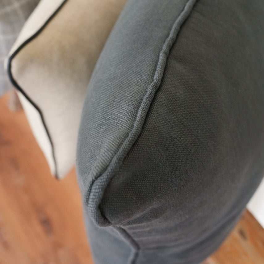Cream Wool with Charcoal Flecking & Navy Leather Welt 14x18