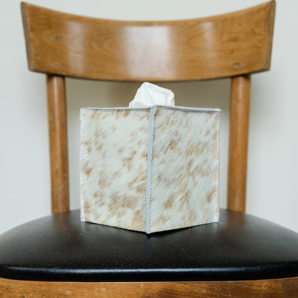 Brown with White Spots Hair-On-Hide Single Tissue Box