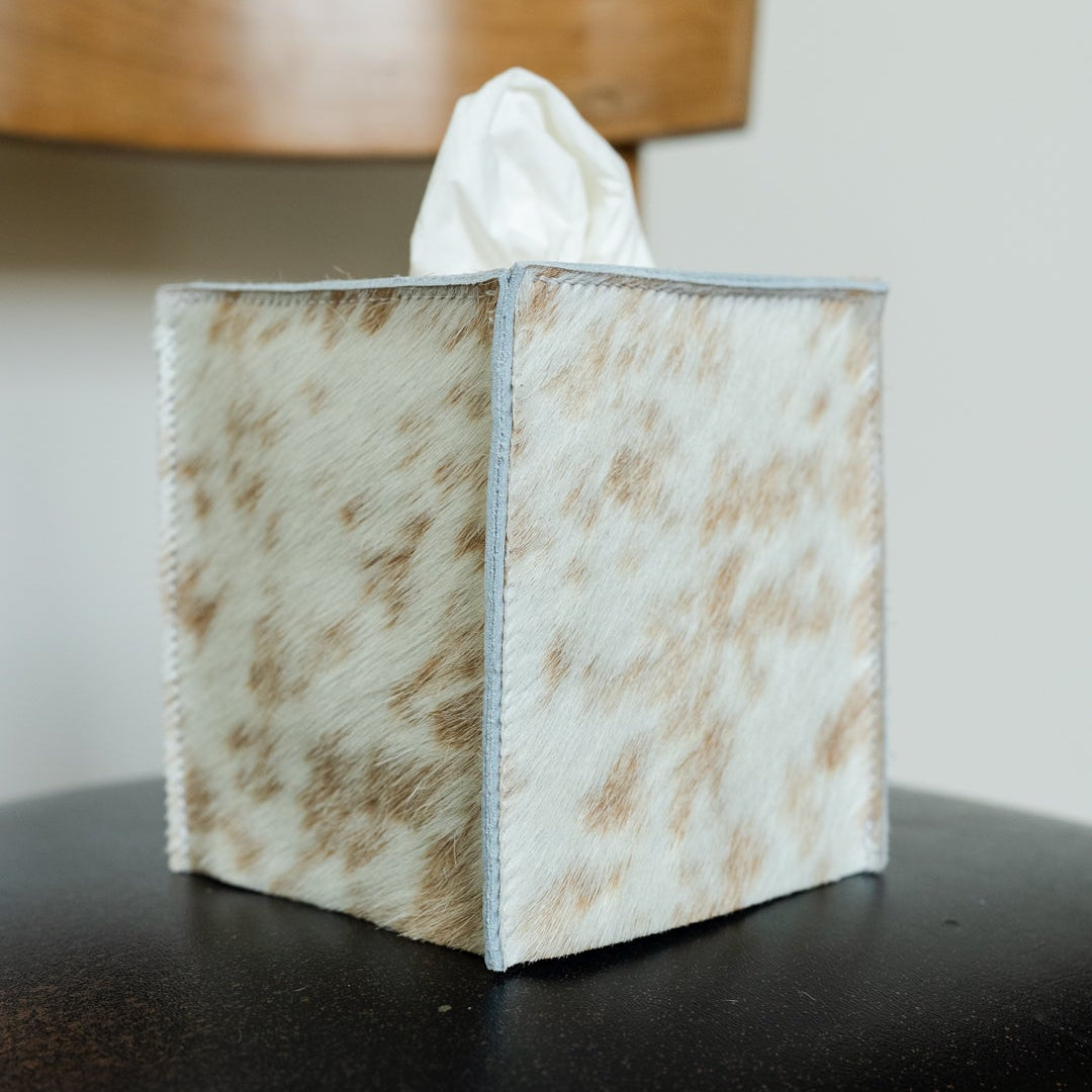 Brown with White Spots Hair-On-Hide Single Tissue Box
