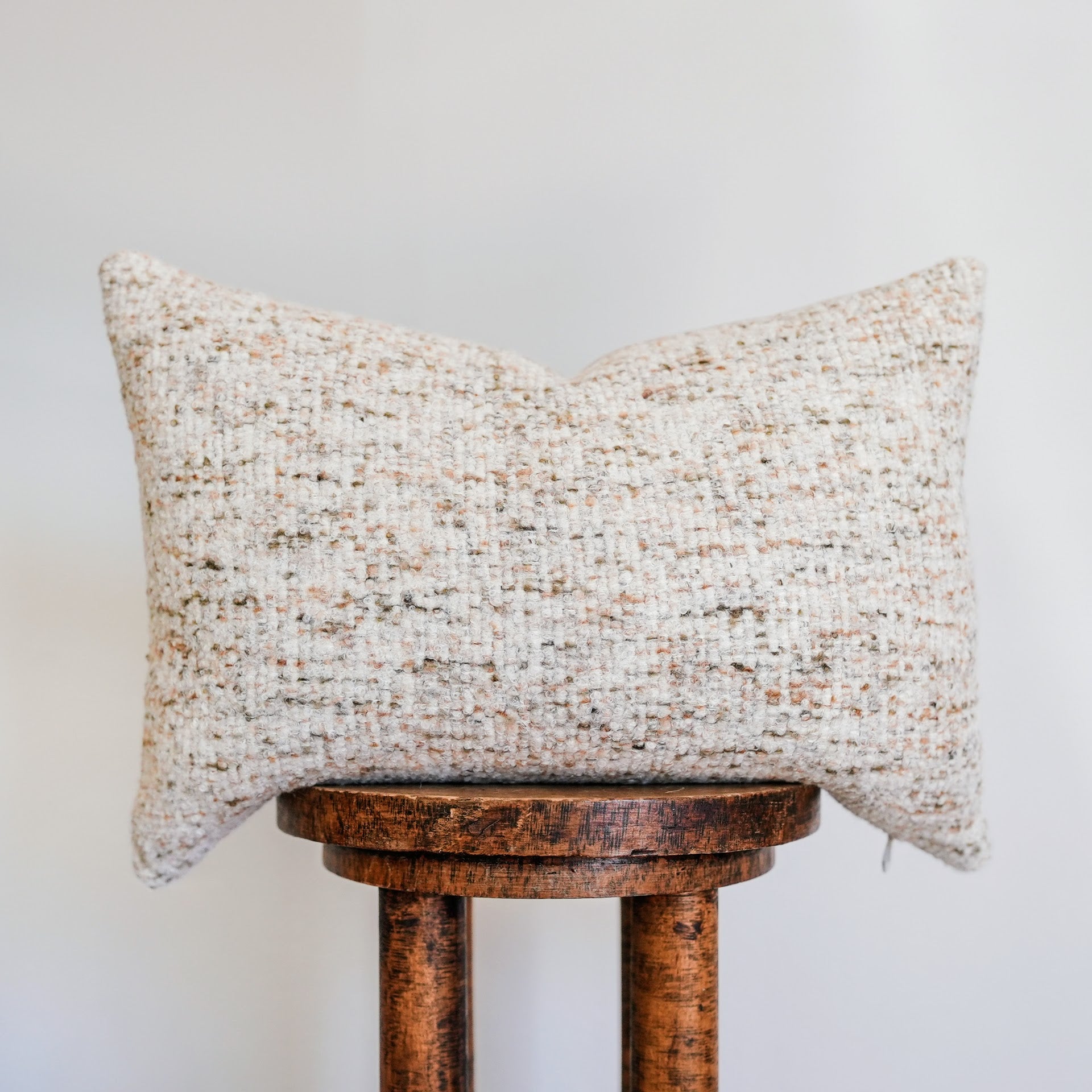 Cream Alpaca with Green and Tan Flecking Lumbar Pillow 14x20