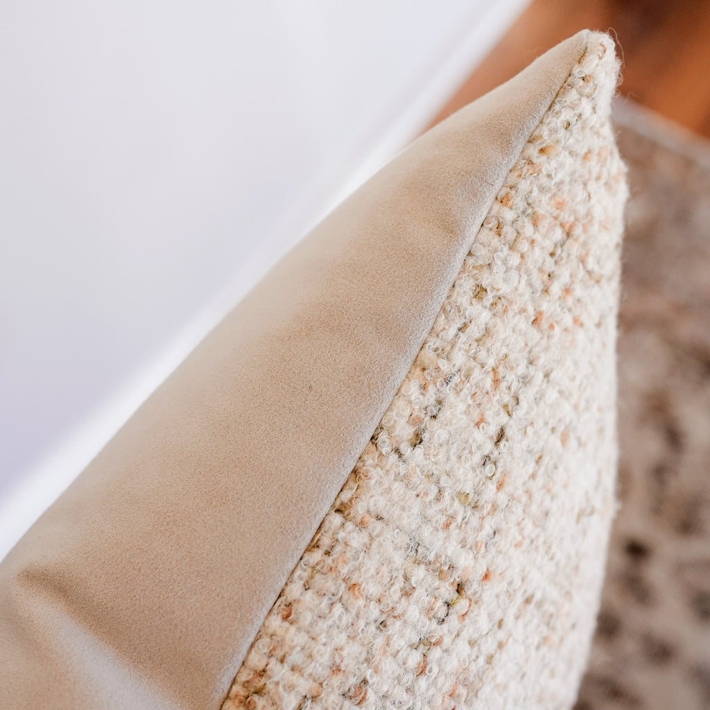 Cream Alpaca with Green and Tan Flecking Lumbar Pillow 14x20