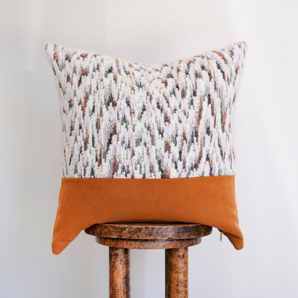 White Wool with Striations Capped with Orange Felt Wool Pillow 20x20