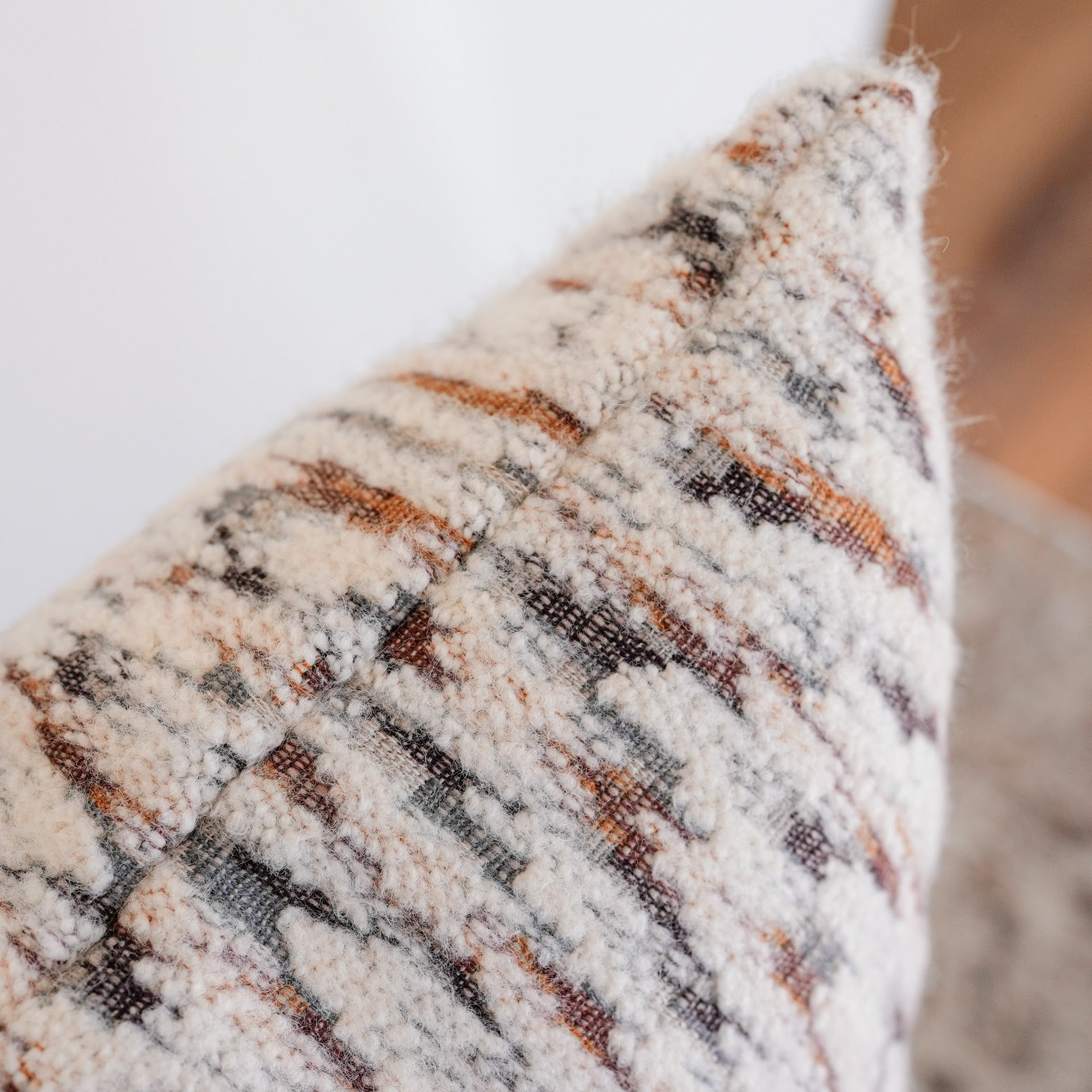 White Wool with Striations Capped with Orange Felt Wool Pillow 20x20