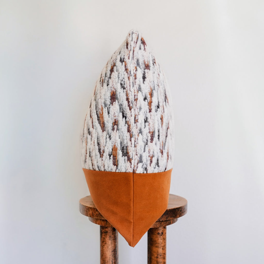White Wool with Striations Capped with Orange Felt Wool Pillow 20x20