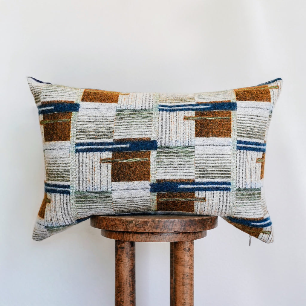 Geometric Wool Squares with Grey, Olive Green, & Navy Lumbar 16x24
