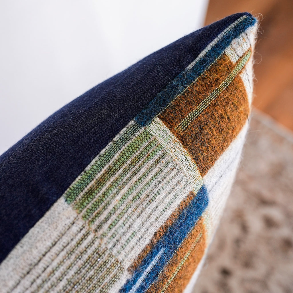 Geometric Wool Squares with Grey, Olive Green, & Navy Lumbar 16x24