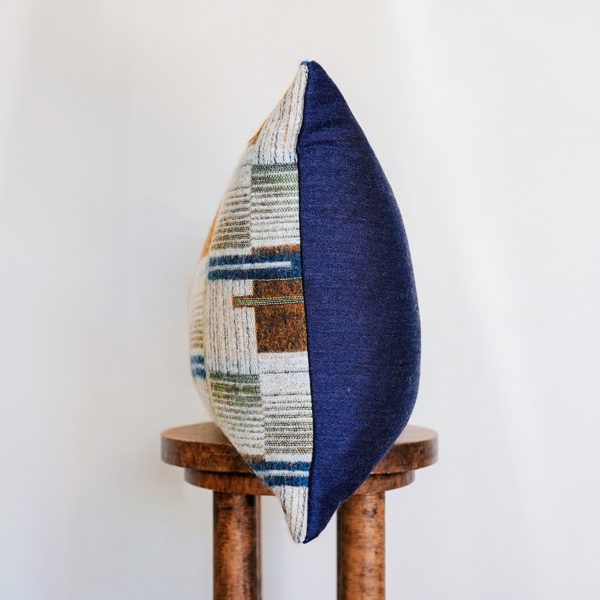 Geometric Wool Squares with Grey, Olive Green, & Navy Lumbar 16x24