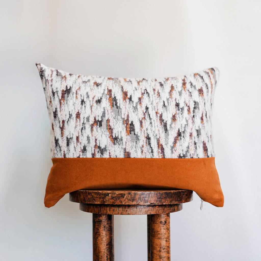 White Wool with Striations Capped with Orange Felt Wool Lumbar 14x18