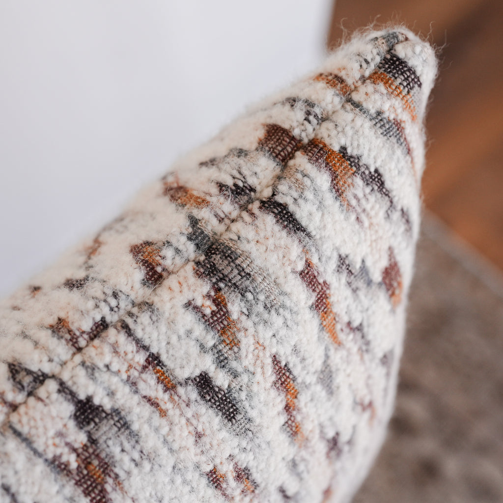 White Wool with Striations Capped with Orange Felt Wool Lumbar 14x18