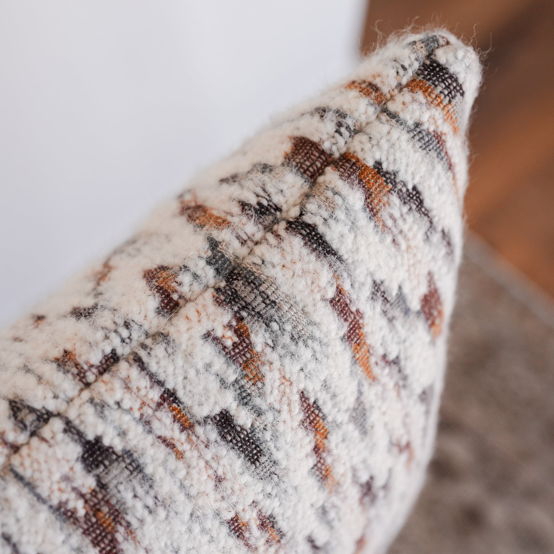 White Wool with Striations Capped with Orange Felt Wool Lumbar 14x18