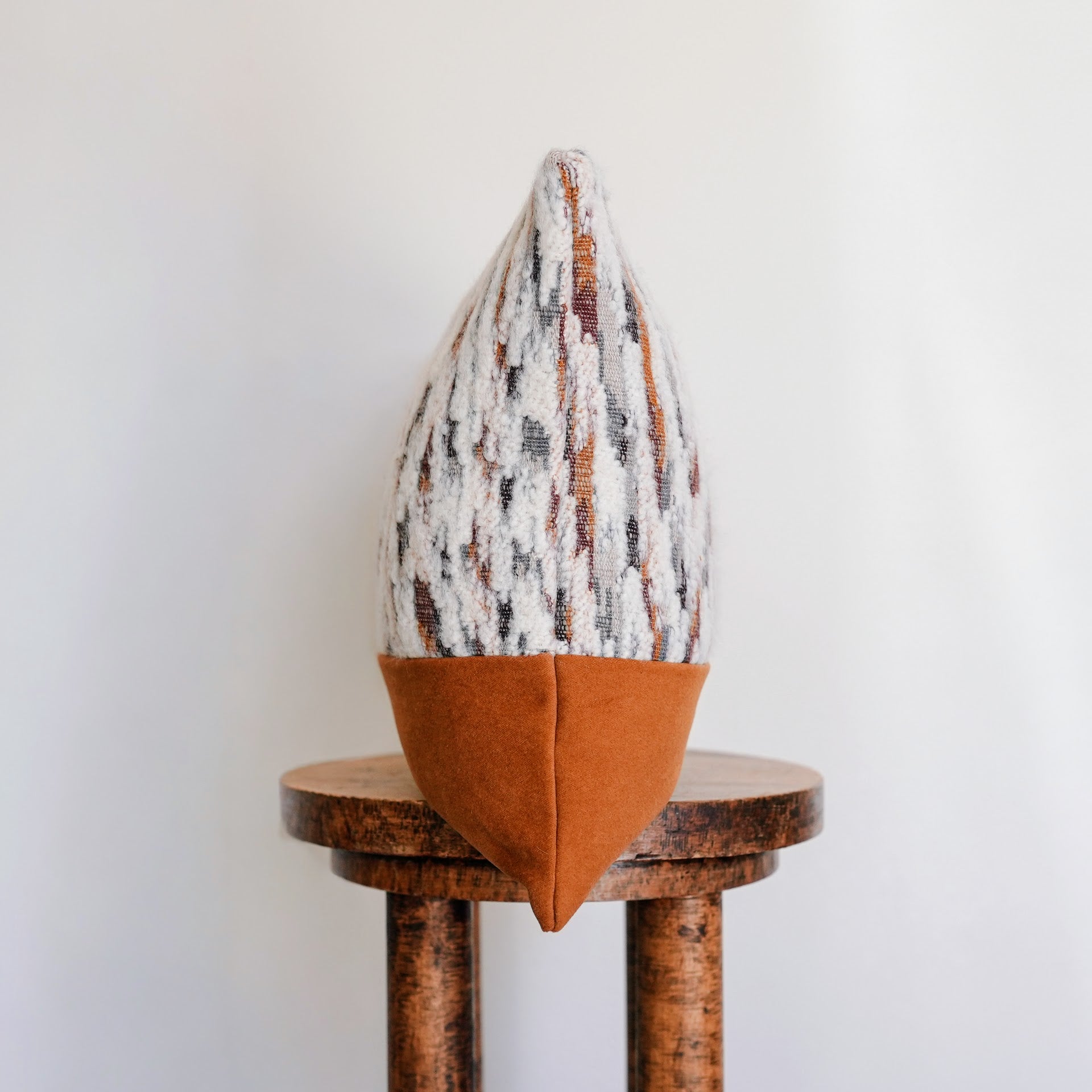 White Wool with Striations Capped with Orange Felt Wool Lumbar 14x18