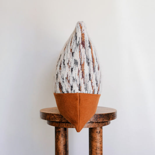 White Wool with Striations Cap with Orange Felt Wool 14x18