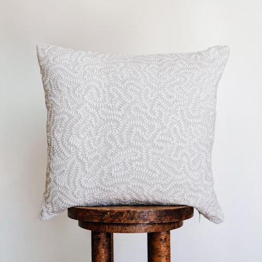 Cream and Beige Embroidered Stitch on Linen Pillow 18x18