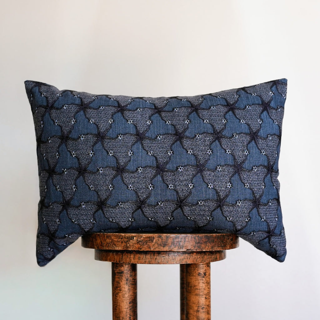 Navy Linen with Silver Stars Lumbar Pillow 14x20