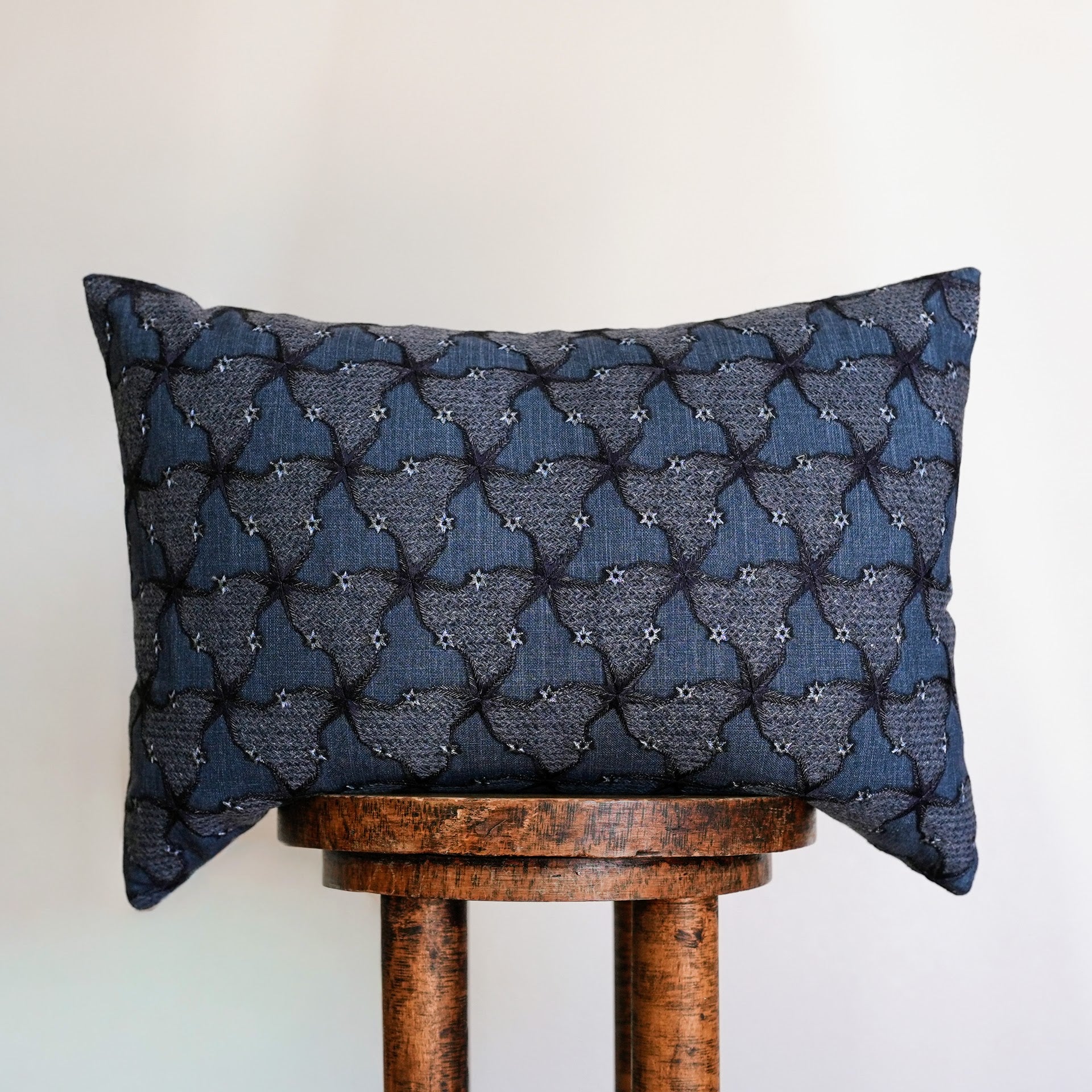 Navy Linen with Silver Stars Lumbar Pillow 14x20