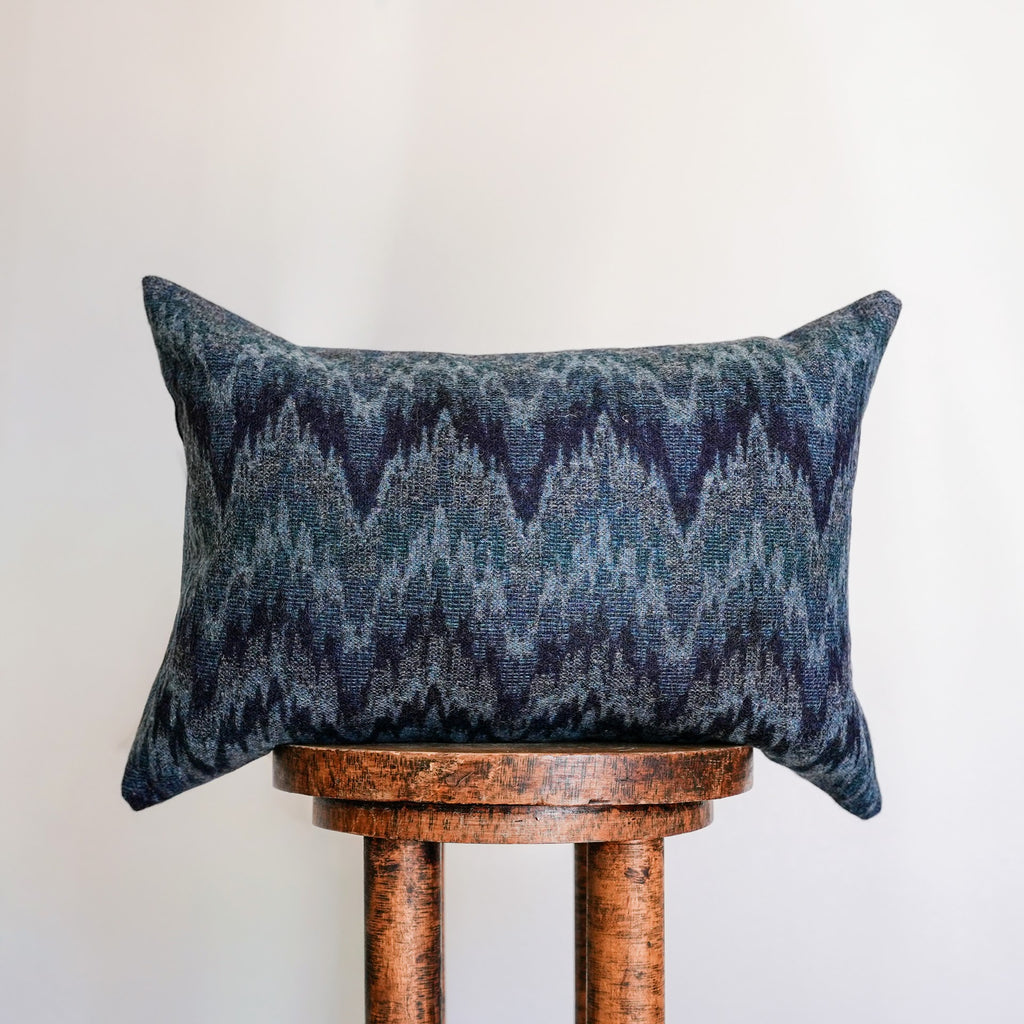 Navy Woven Wool Heartbeats Lumbar Pillow 14x20