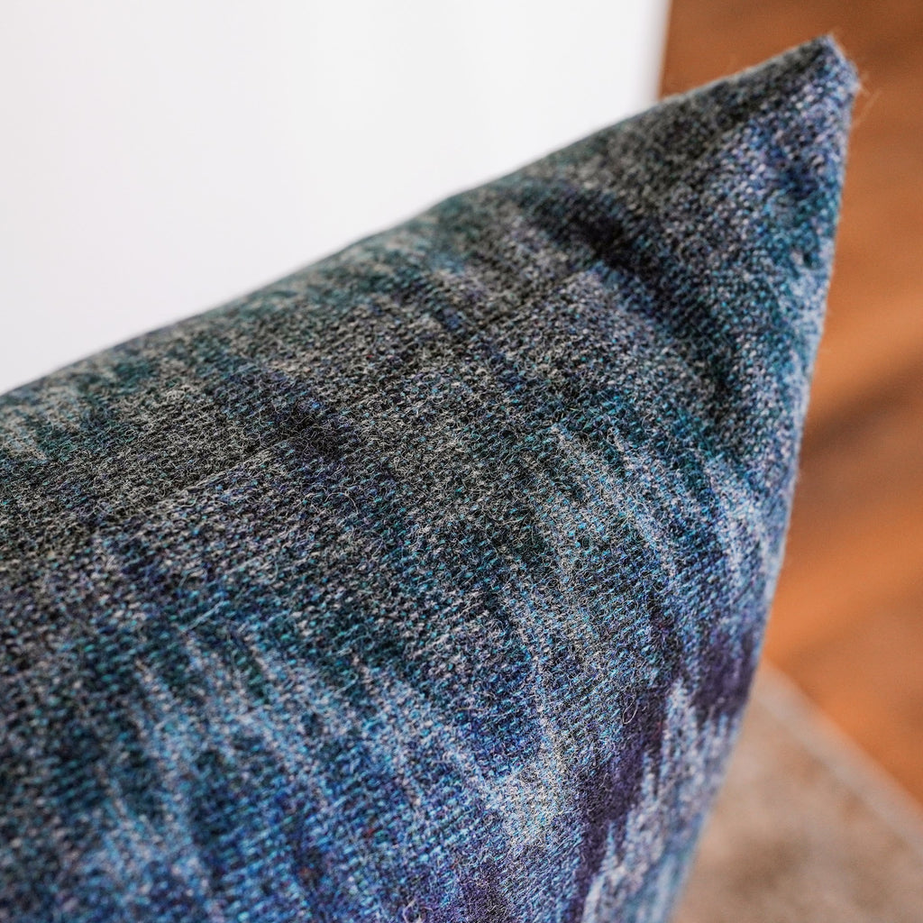 Navy Woven Wool Heartbeats Lumbar Pillow 14x20