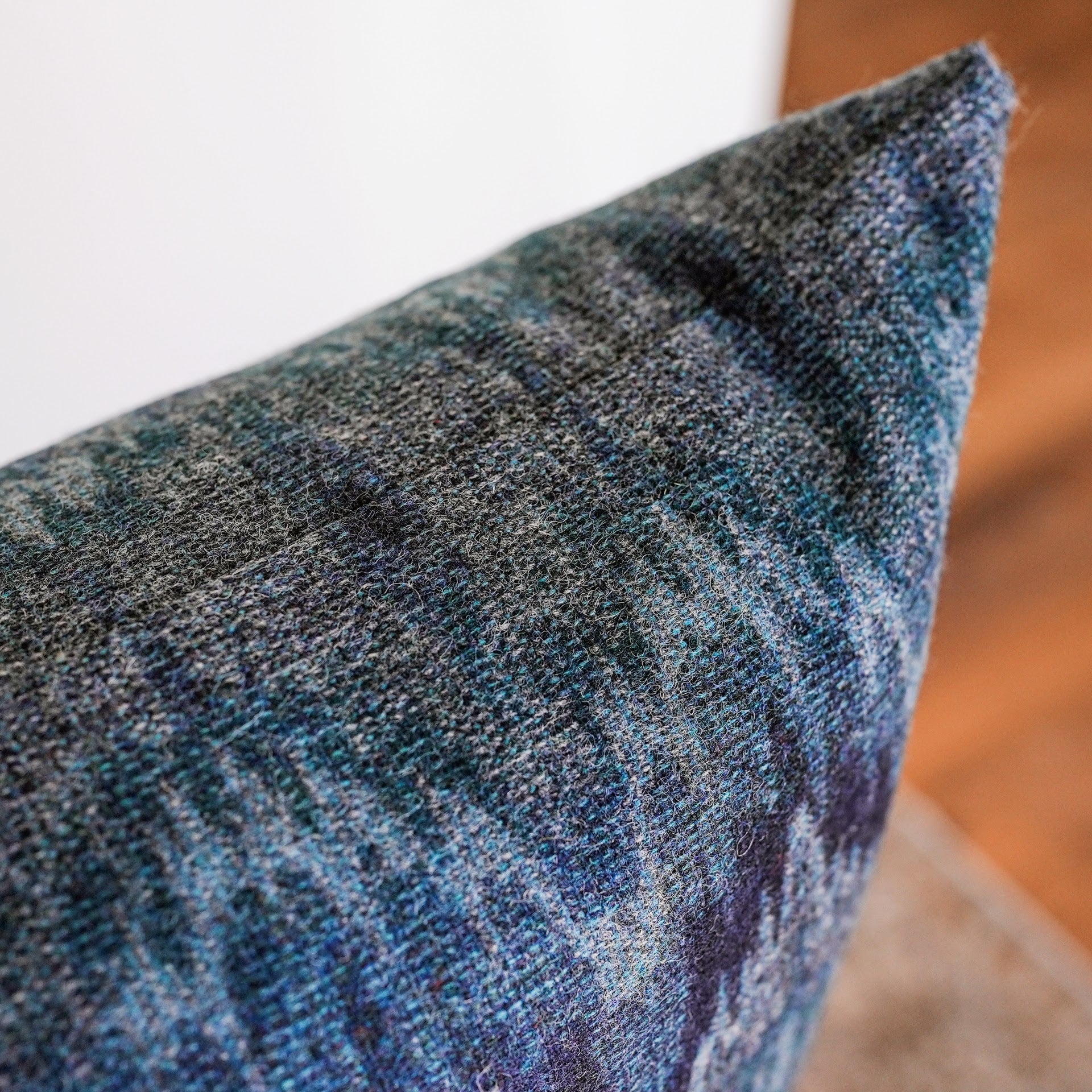 Navy Woven Wool Heartbeats Lumbar Pillow 14x20