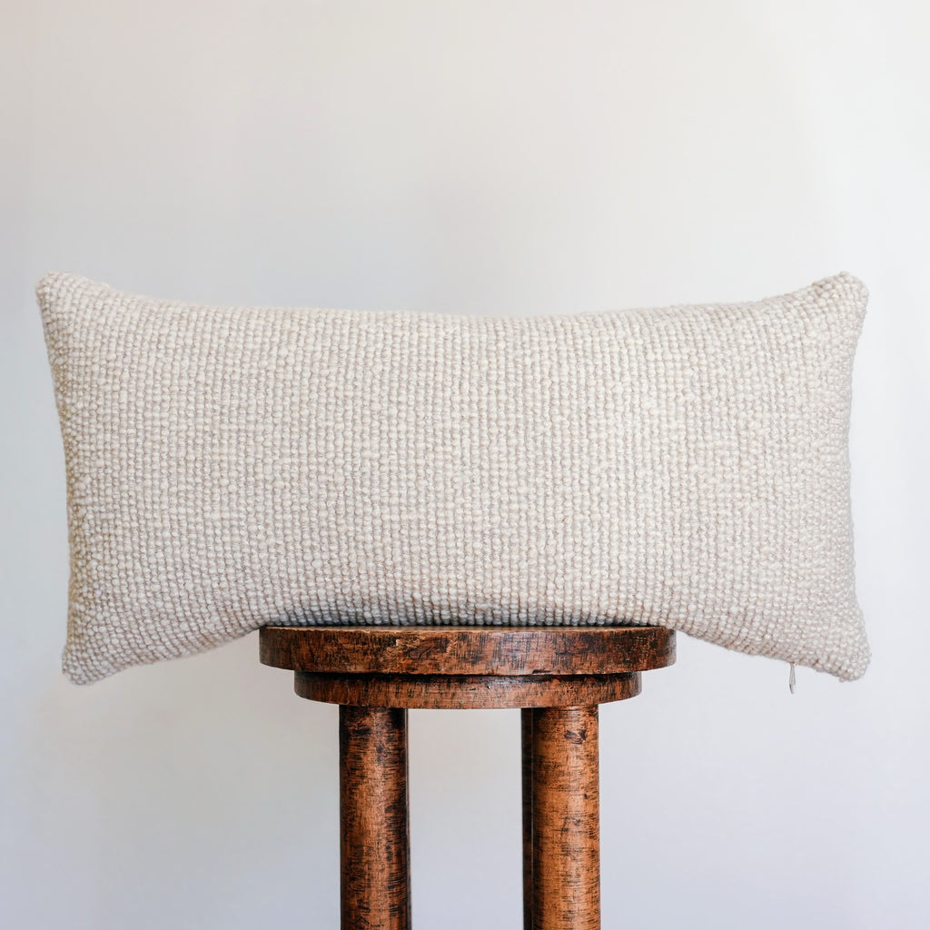 Vertical Woven Channels of Creamy Wool Lumbar Pillow 12x24