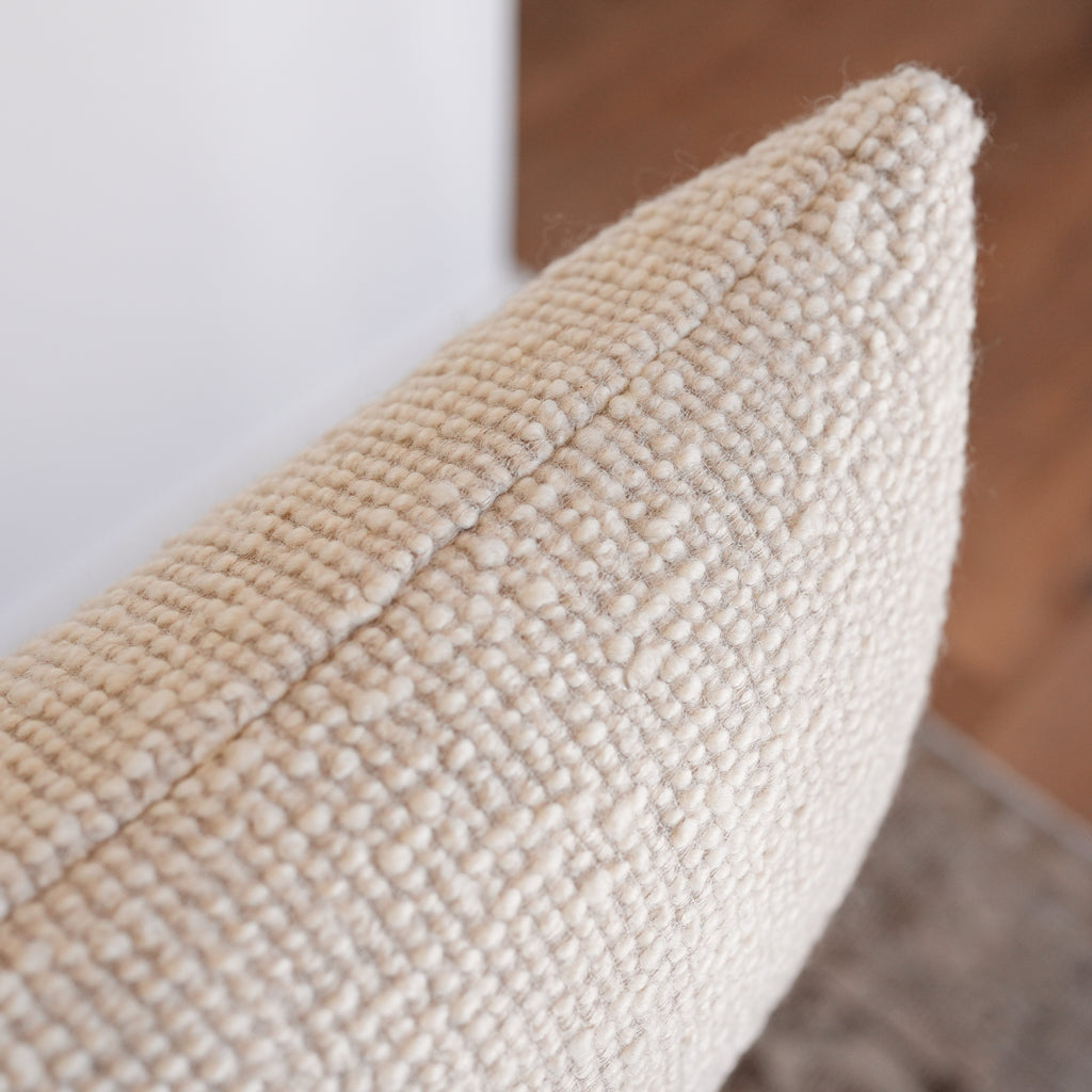 Vertical Woven Channels of Creamy Wool Lumbar Pillow 12x24