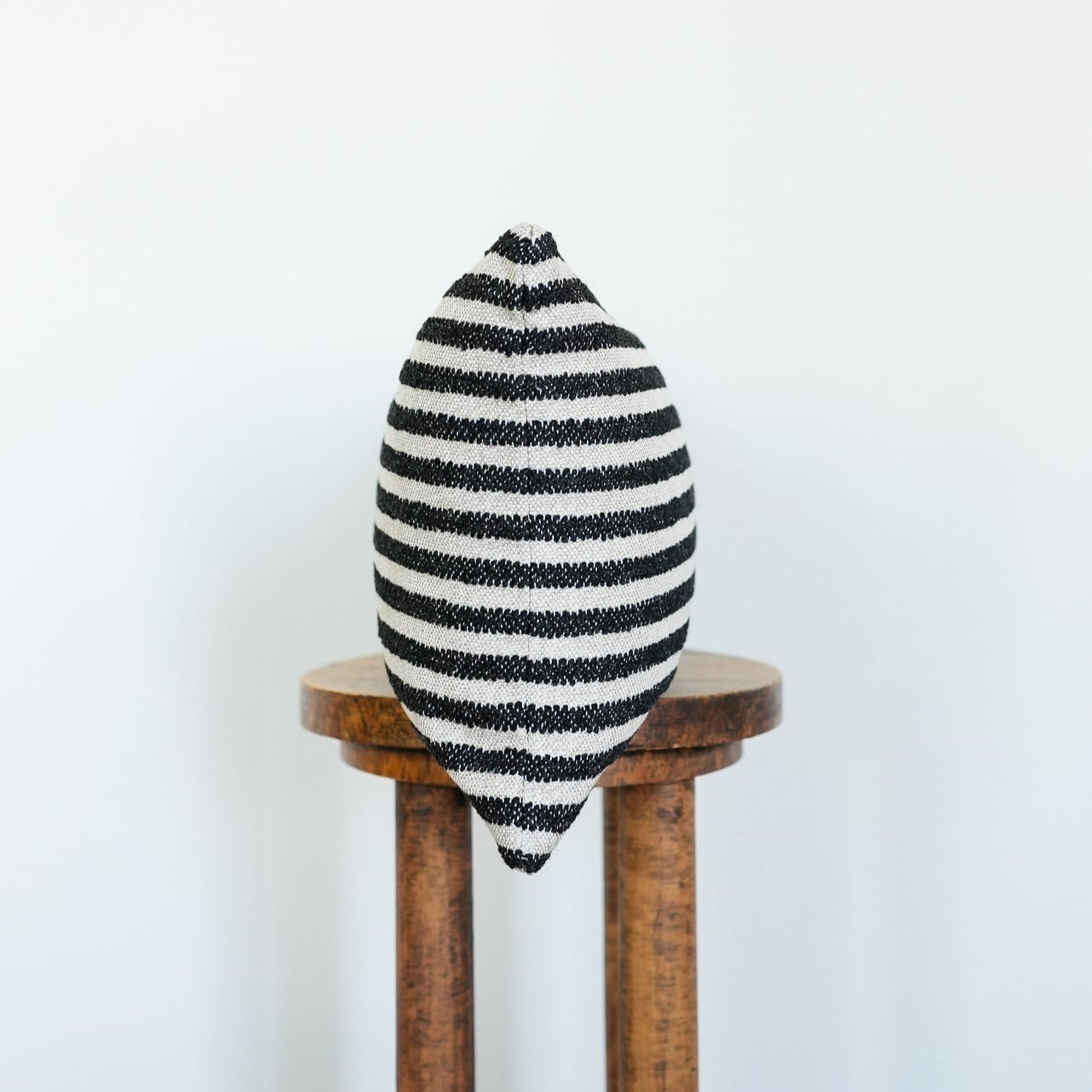 Black with Cream Stripe & Yellow Dots on Linen Lumbar 13x22