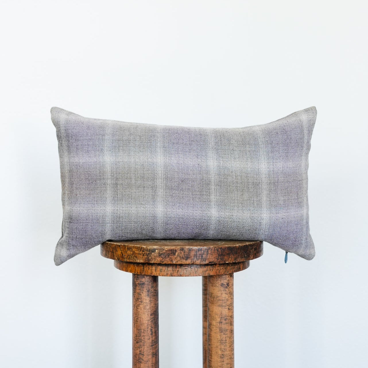Purple, Light Green & Cream Plaid Linen Lumbar 12x20