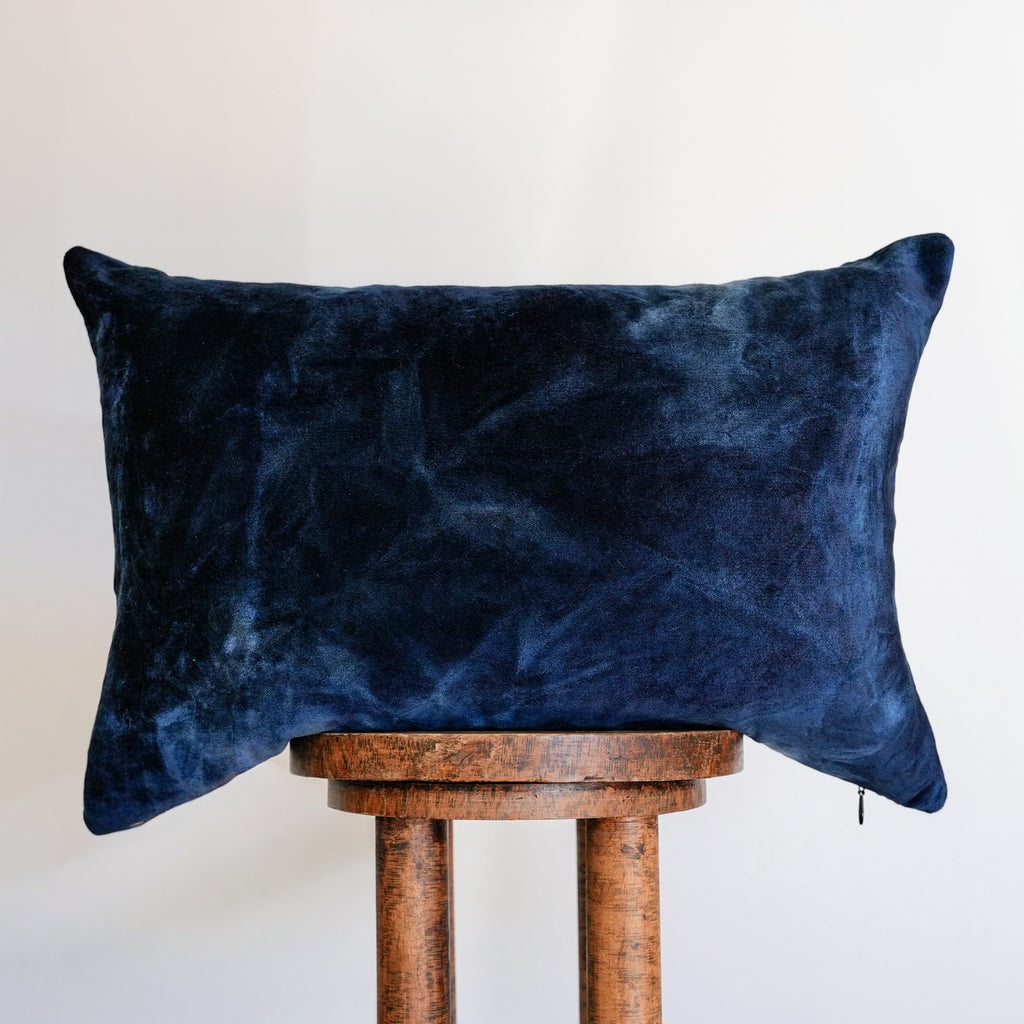 Navy Velvet with White Tie Dye Lumbar Pillow 16x24