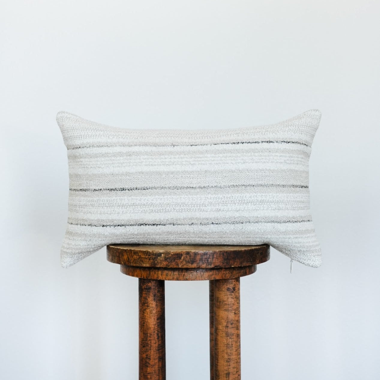 Cream & Charcoal Striped Linen & Wool Blend Lumbar 12x20