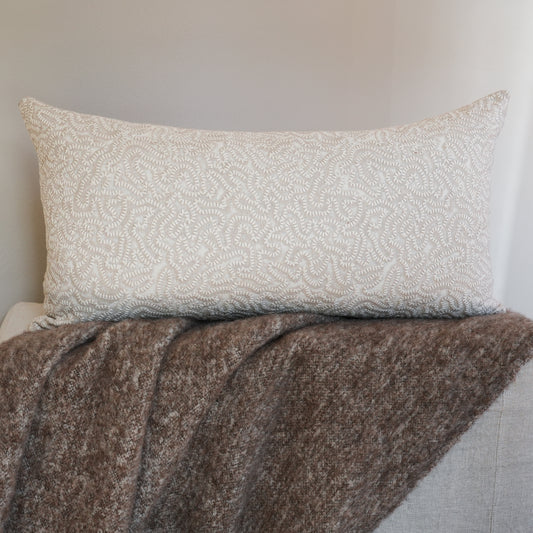 Cream and Beige Embroidered Stitch on Linen Pillow Set of 2 - 20x36
