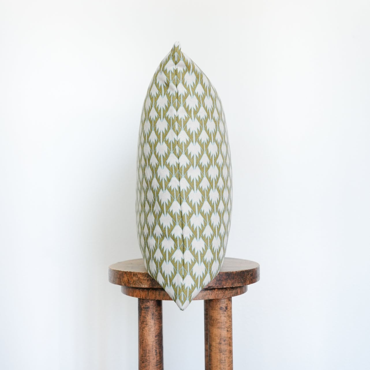 Teal & Moss Green Geometric Pattern on Cream Linen Pillow 18x18