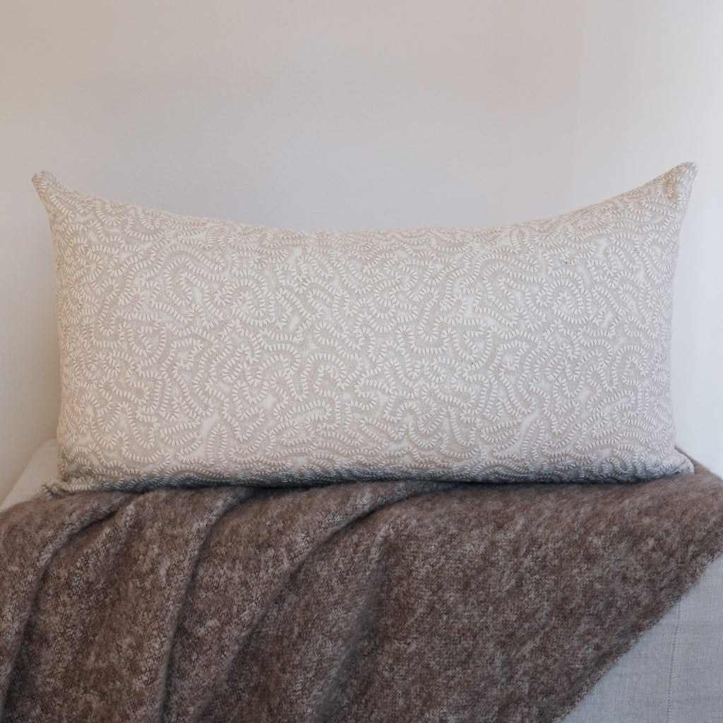 Cream and Beige Embroidered Stitch on Linen Pillow Set of 2 - 20x36