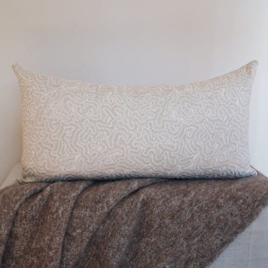 Cream and Beige Embroidered Stitch on Linen Pillow Set of 2 - 20x36