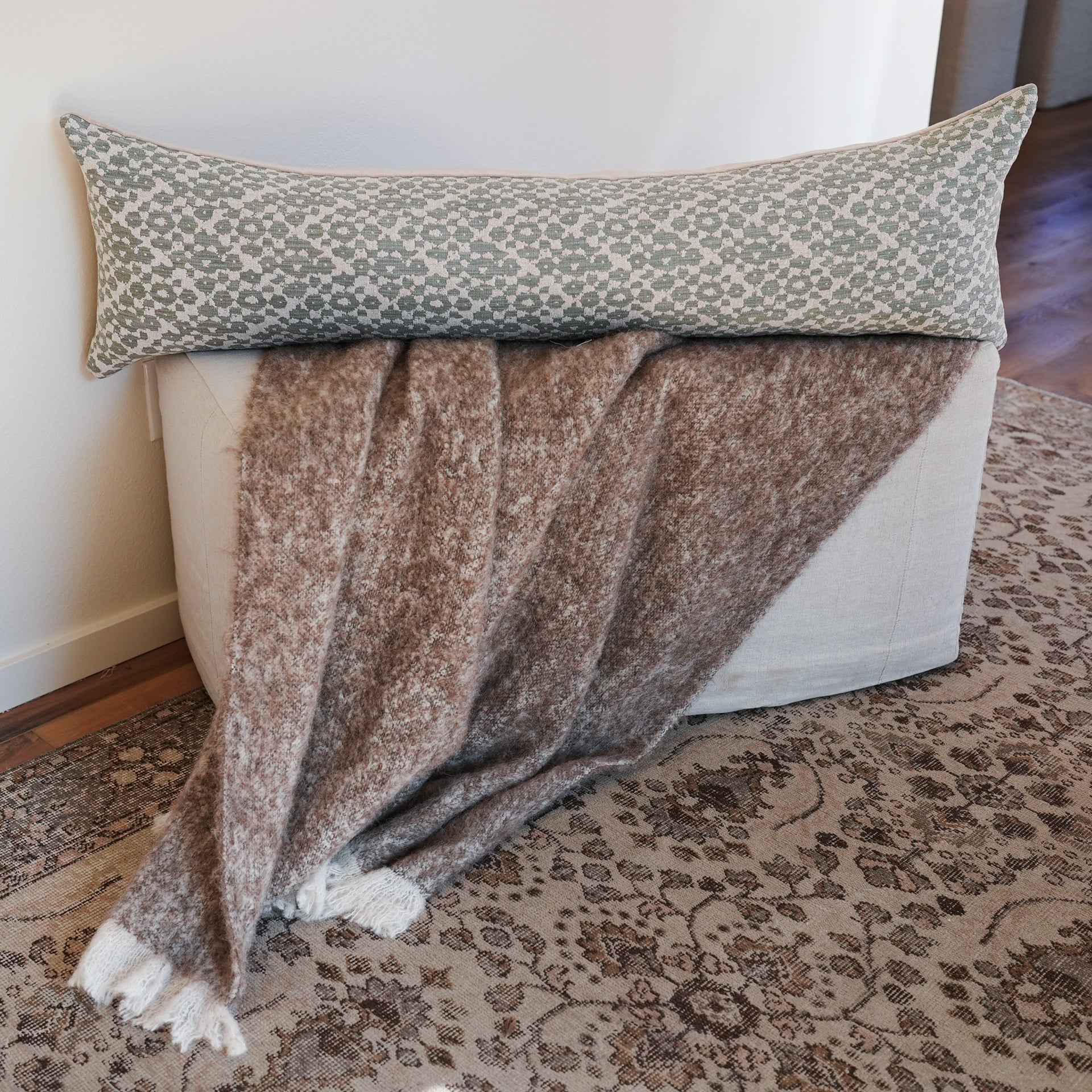Seafoam and Oat Chenille Pattern Lumbar Pillow 14x48