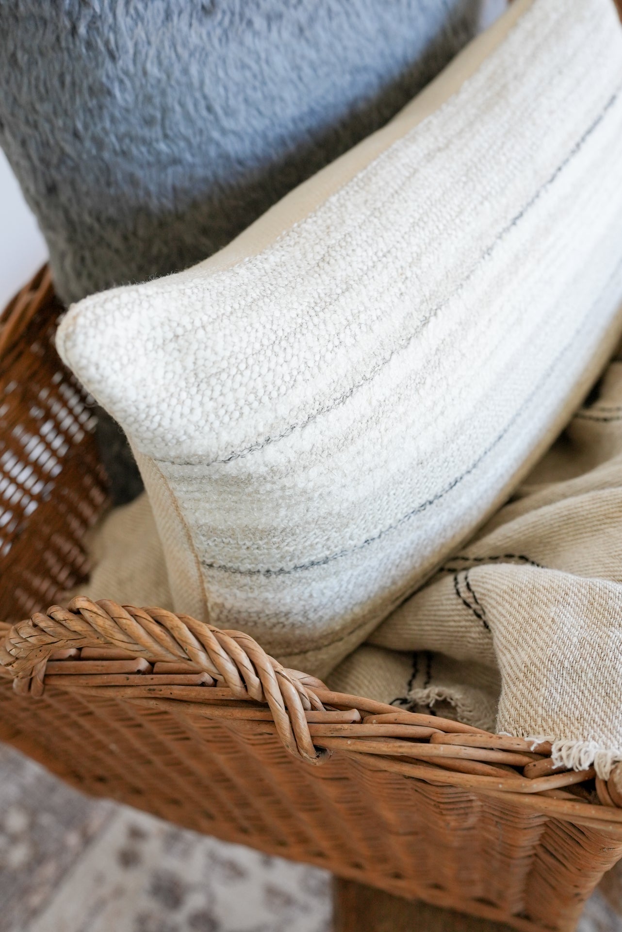 Cream & Charcoal Striped Linen & Wool Blend Lumbar 12x20
