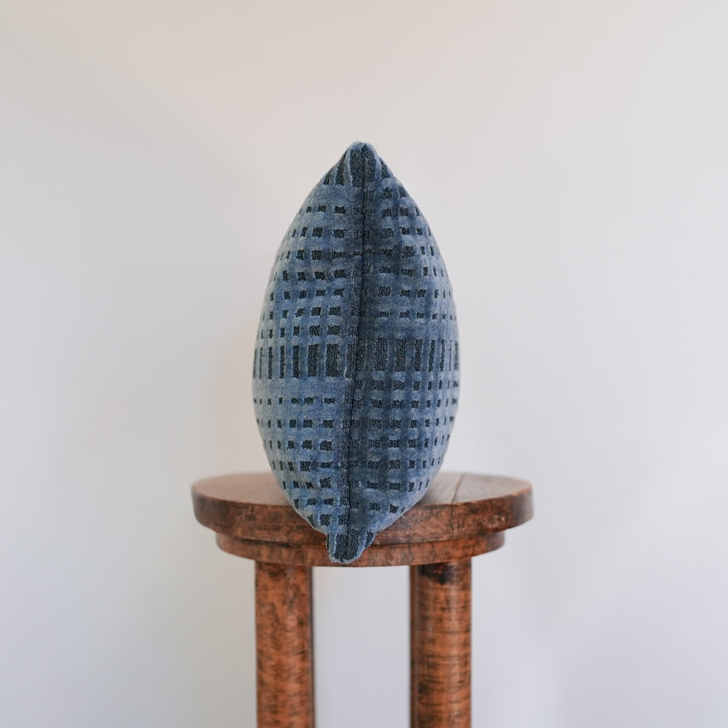 High Pile Blue Chenille Squares Lumbar Pillow 12x18