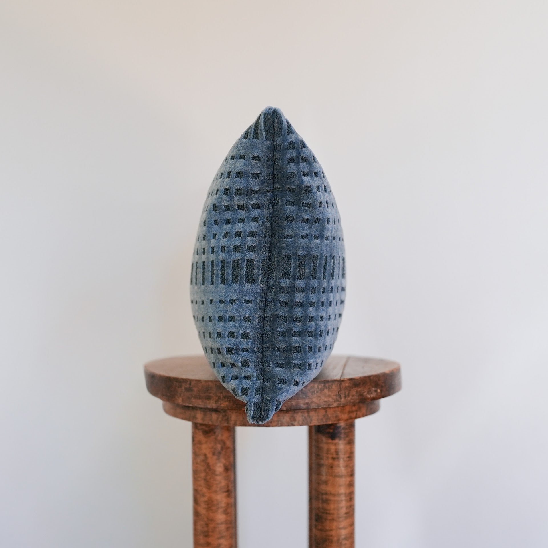 High Pile Blue Chenille Squares Lumbar Pillow 12x18