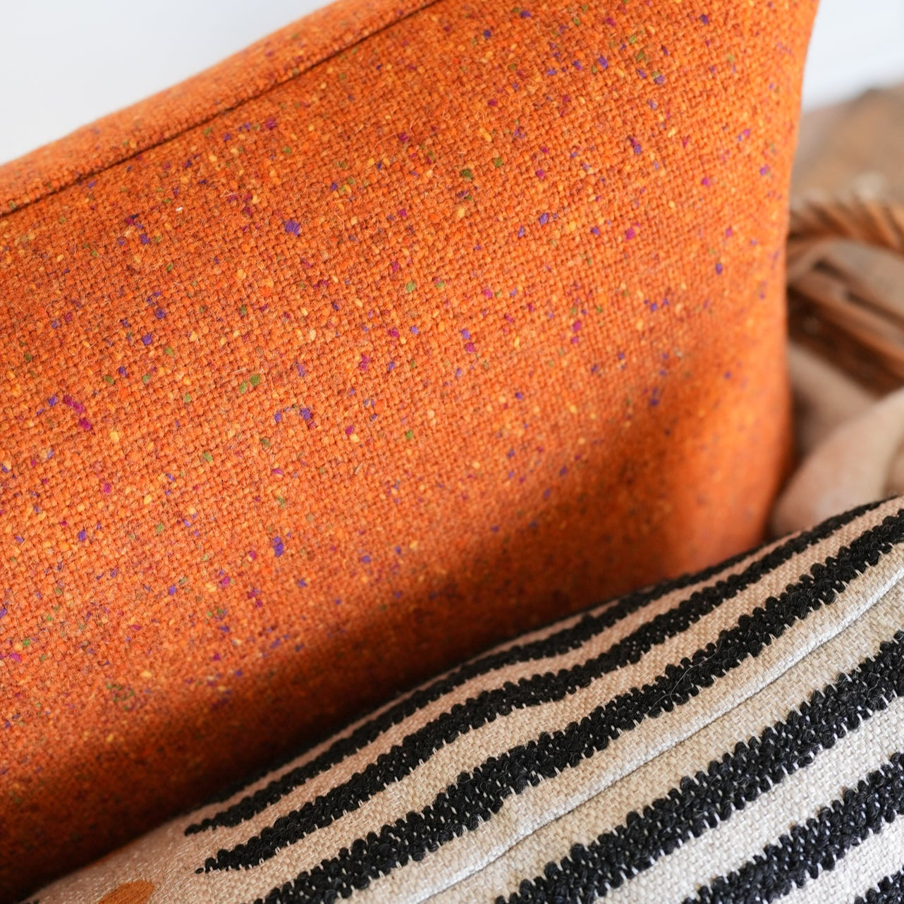 Orange with Colorful Flecking Woven Wool Pillow 16x24